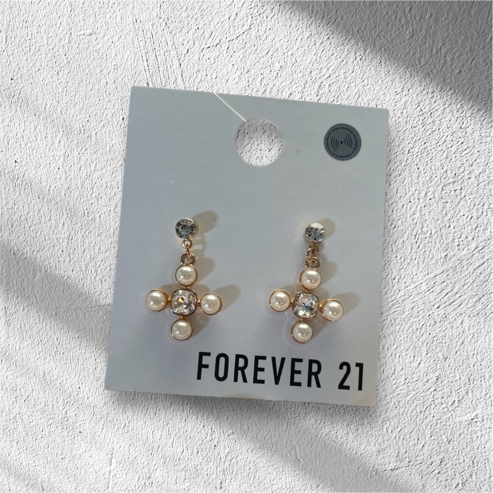 Forever 21  Pearl Zircon Diamond  Cross Drop
Earrings